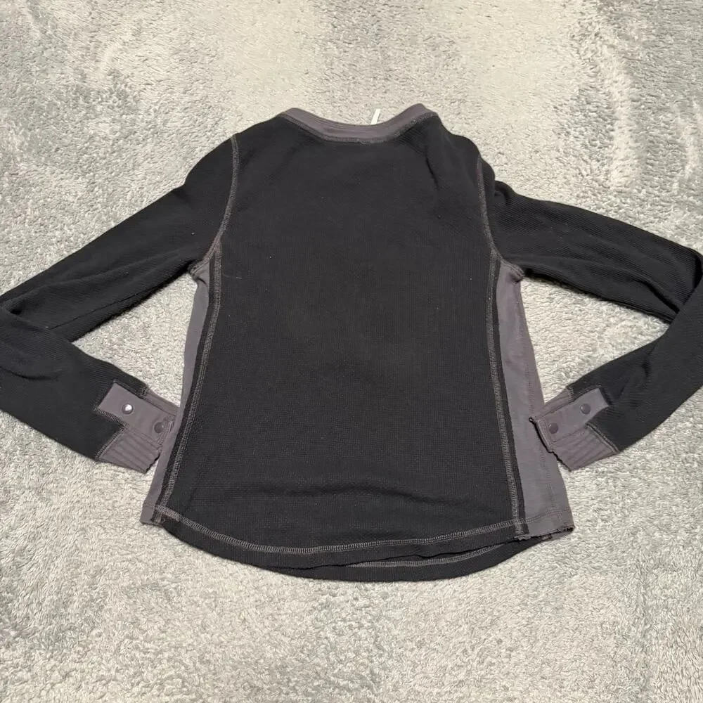 Free People Shirt Womens Small Black Carly Henley Thermal Long Sleeve